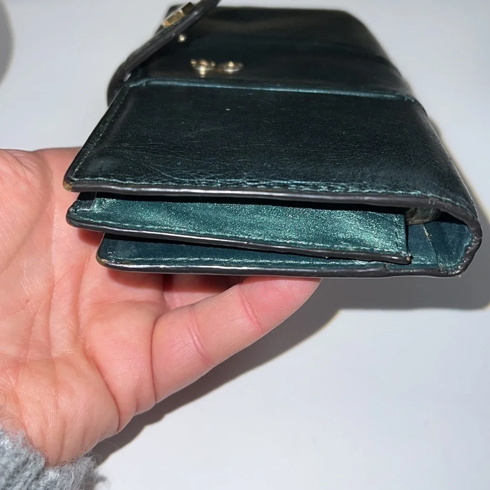 Lodis Green Metallic Leather Snap Clutch Wallet